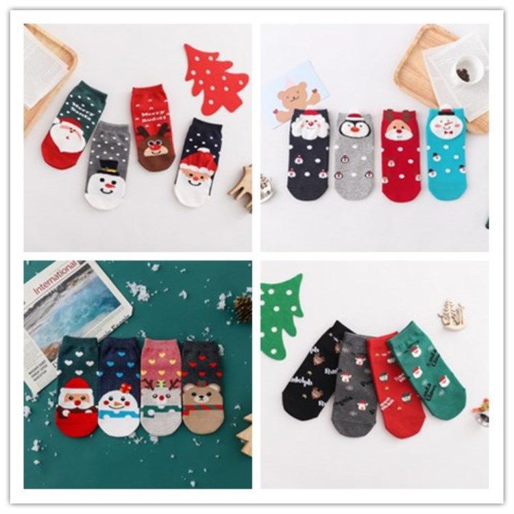 Vớ Ngắn Noel 4 Đôi Vớ Cotton Cổ Ngắn In Họa Tiết Noel Hoạt Hình Vui Nhộn Tất Nữ Phong Cách Nhật Hàn Giáng Sinh Ulzzang