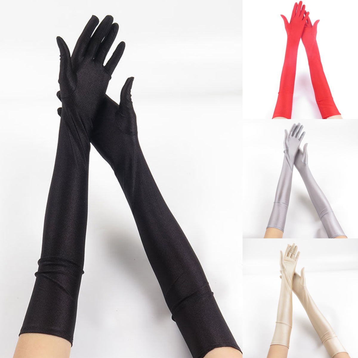 Găng bao tay dài đen / bạc / đỏ / trắng chất satin SANG CHẢNH cho nàng dự tiệc, dạ hội BT02