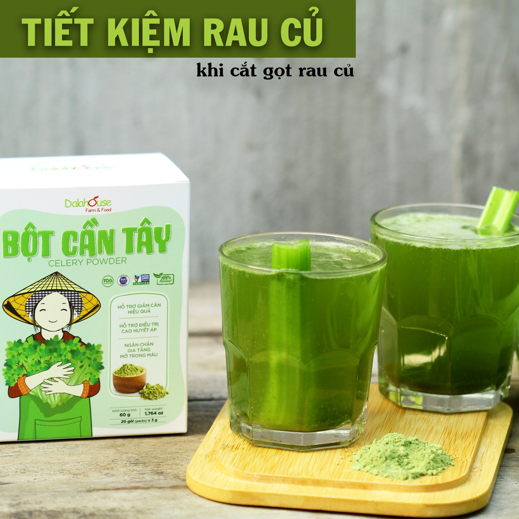 Bột cần tây nguyên chất sấy lạnh Dalahouse 50g - Giúp giảm cân - Thanh lọc cơ thể