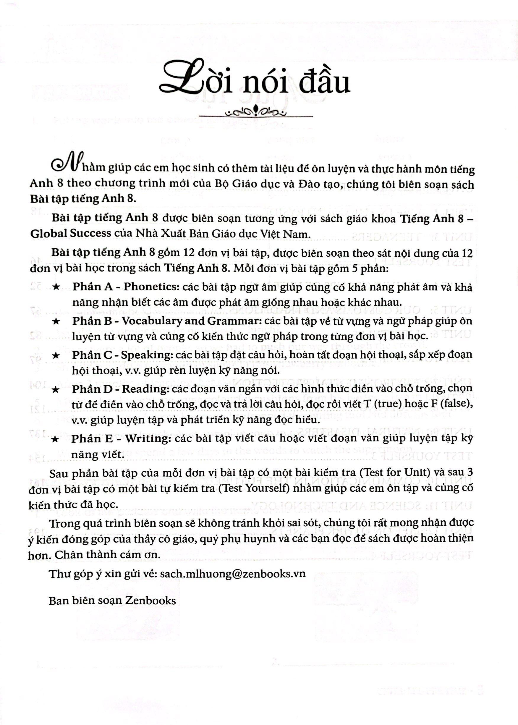 Bài Tập Tiếng Anh 8 - Không Đáp Án (Dùng Kèm SGK Tiếng Anh 8 Global Success)