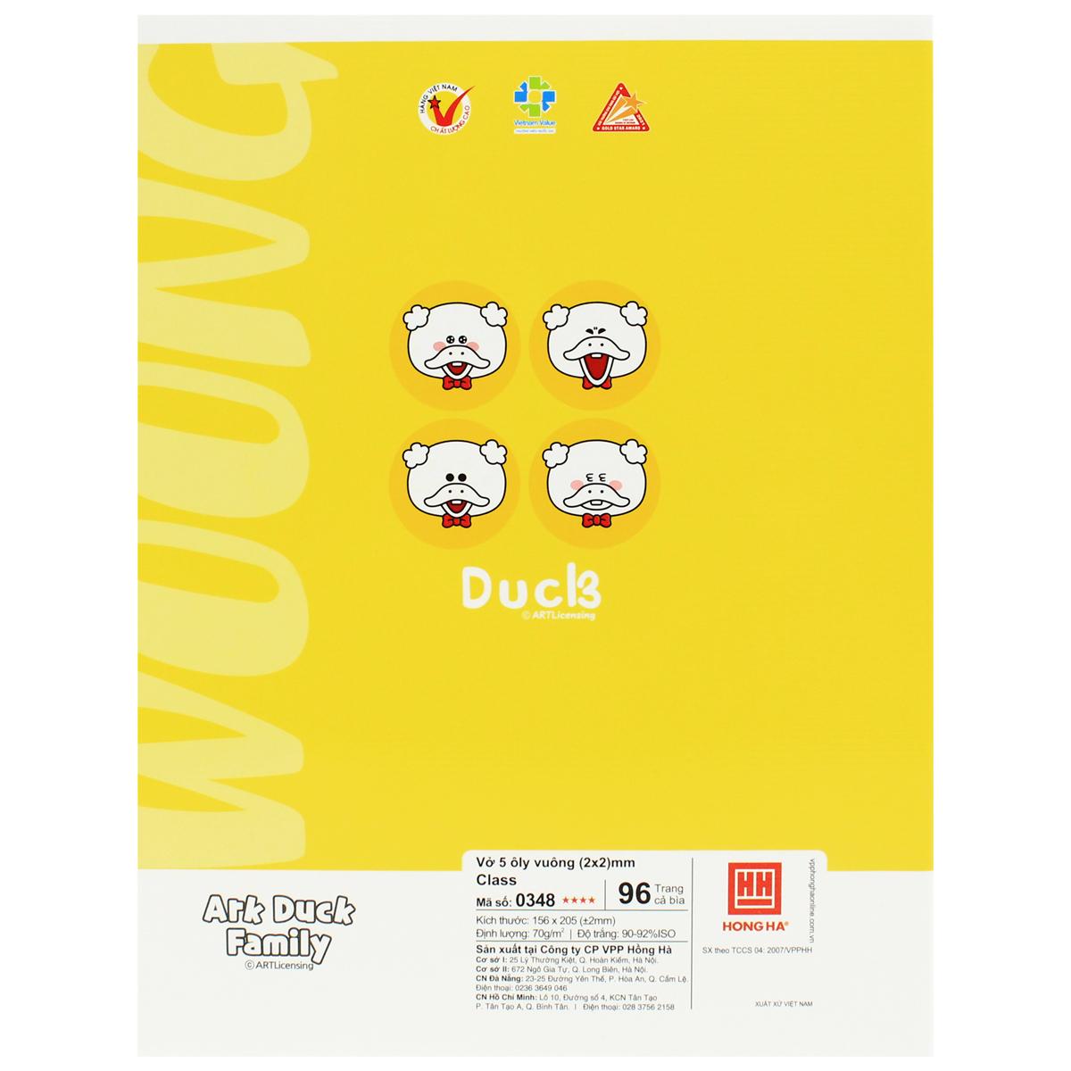 Tập Class Arkduck - 5 Ô Ly Vuông - 96 Trang 70gsm - Hồng Hà 0348 (Mẫu Bìa Giao Ngẫu Nhiên)
