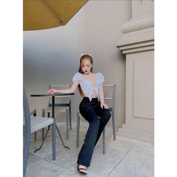 Sét áo croptop tay phồng quần tây ống loe