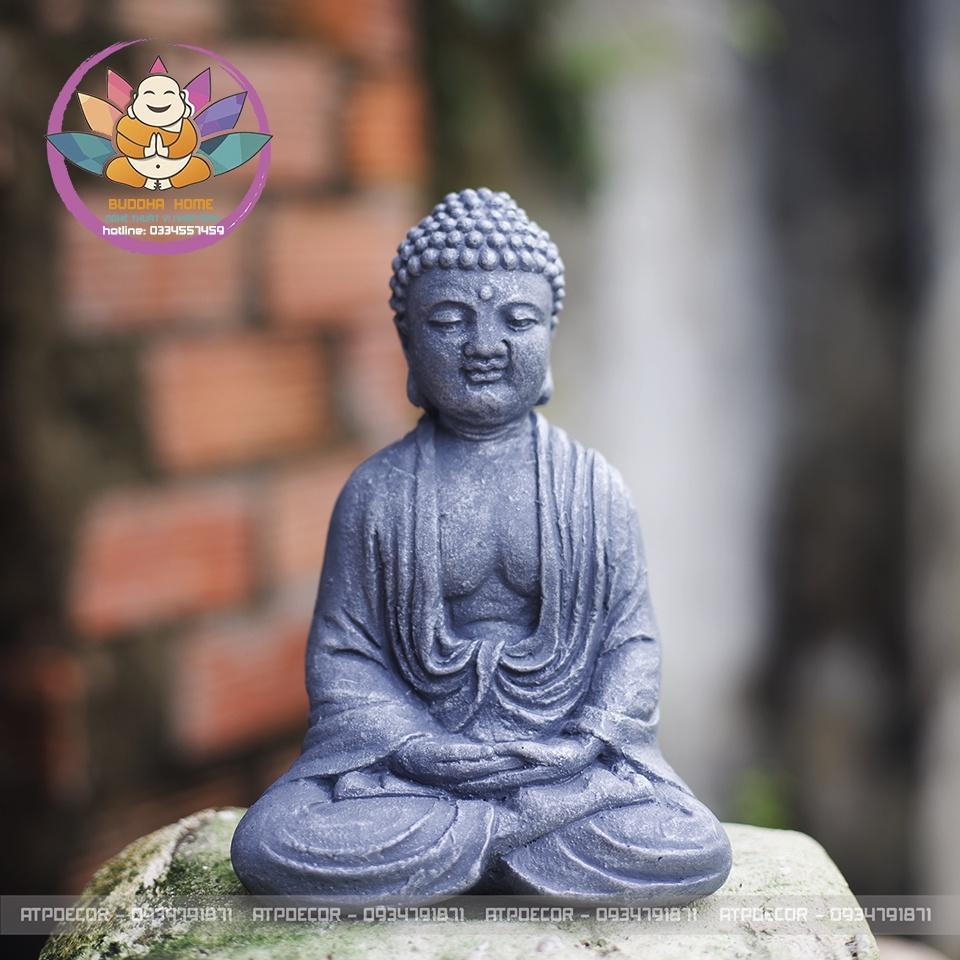 Tượng Đá Phật Thích Ca- Đá Xám - Trang Trí Hồ Thủy Sinh - Cao 16cm