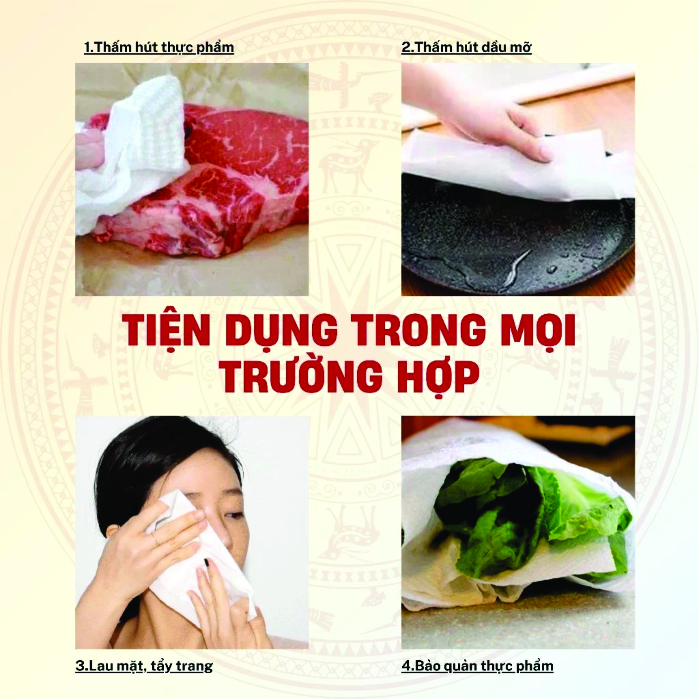 Giấy Lau Đa Năng - lau bếp tiện lợi, thấm DẦU MỠ tốt, giấy thấm thực phẩm, bảo quản rau củ, giấy ăn, Lau Tay 1kg 1 Cuộn Có Thể Giặt Được