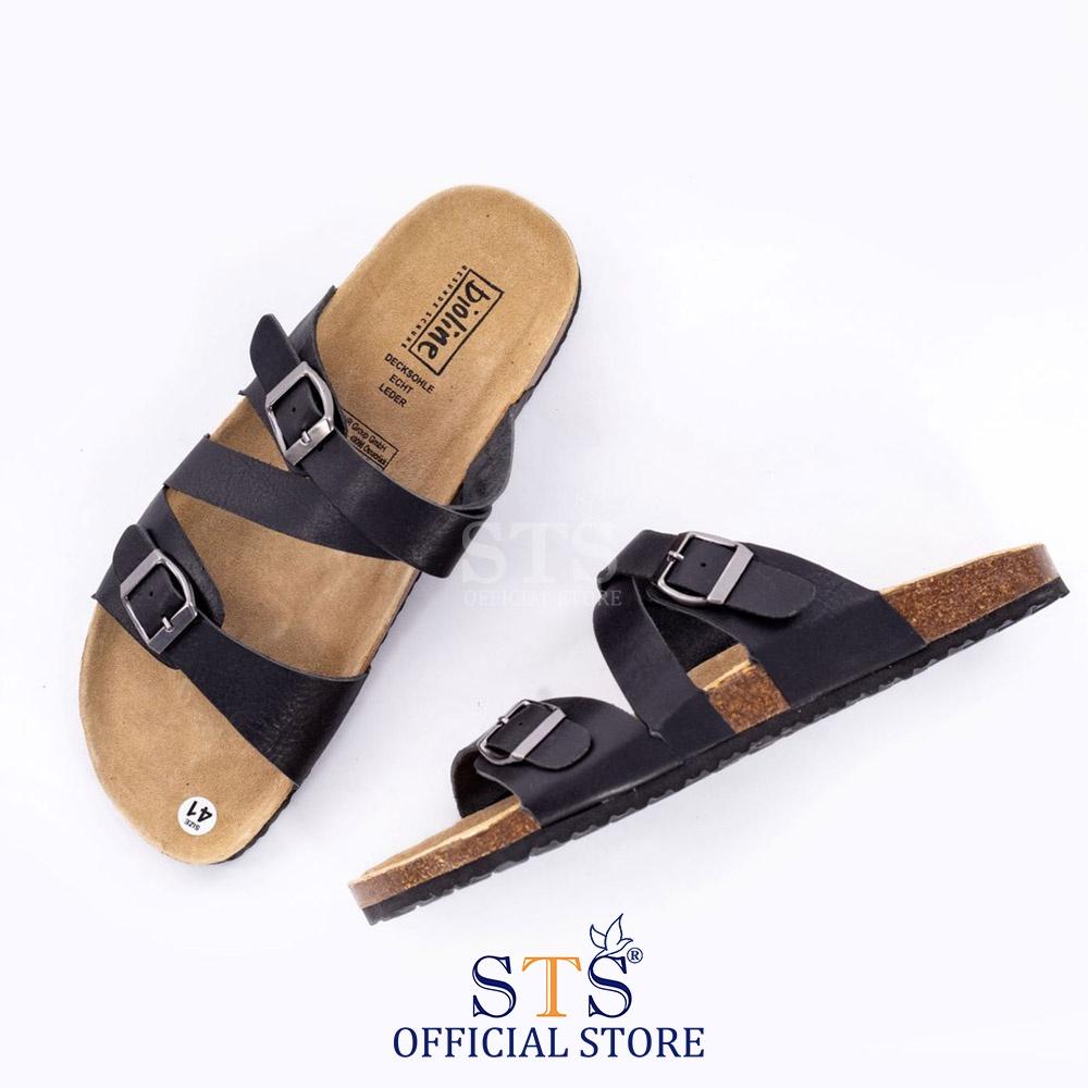Dép Birken quai ngang chéo đế trấu bánh mì thấp Da PU cao cấp siêu bền xuất khẩu STPU25