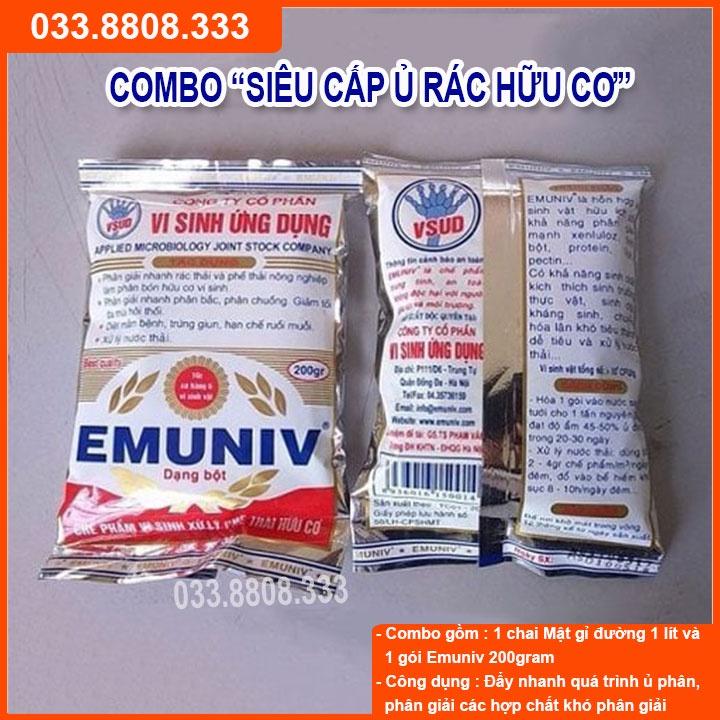 BỘ ĐÔI 01 CHAI MẬT RỈ ĐƯỜNG LOẠI 1 LÍT &amp;  01 GÓI EMUNIV 200GRAM - DÙNG Ủ RÁC THẢI VÀ KHỬ MÙI HIỆU QUẢ