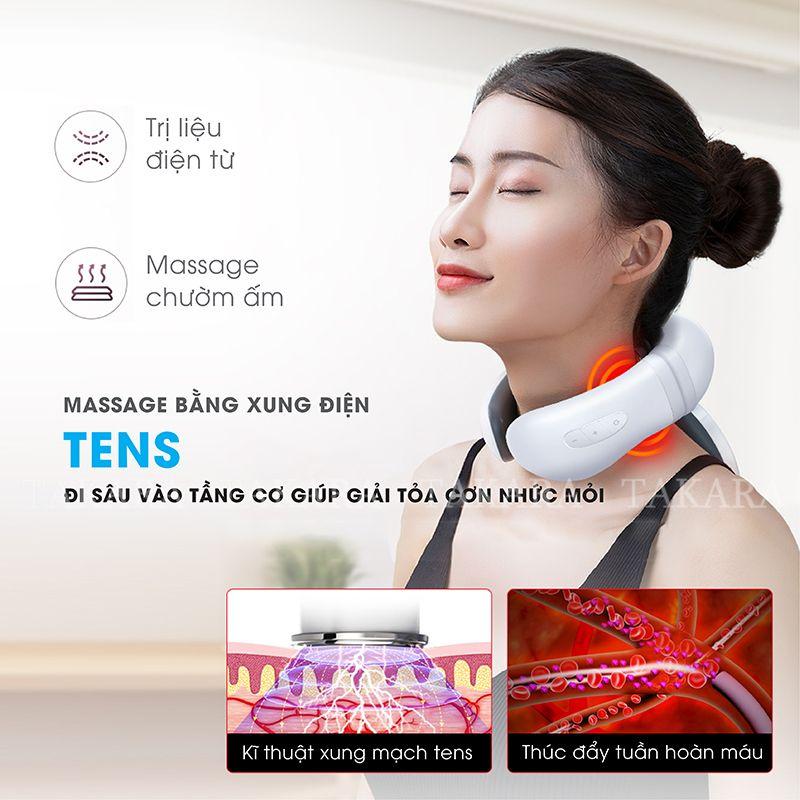 Máy Mát Xa Cổ Vai Gáy TAKARA, Massage Trị Liệu Xung Điện Giảm Đau Mỏi Với 8 Chế Độ Massage JT99