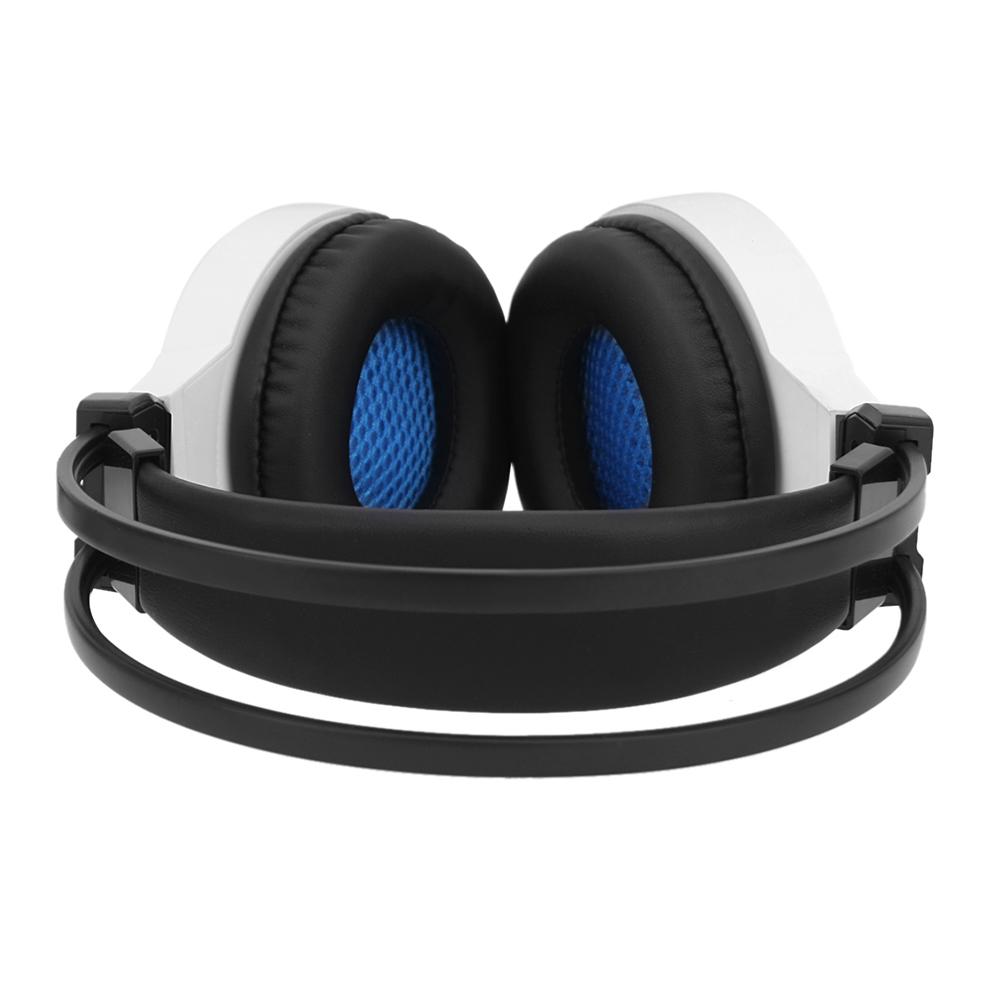 Tai nghe chơi game âm thanh nổi 3,5 mm Siêu trầm trên tai Tai nghe Đèn LED màu xanh lam có Mic cho Máy tính xách tay PC Màu trắng