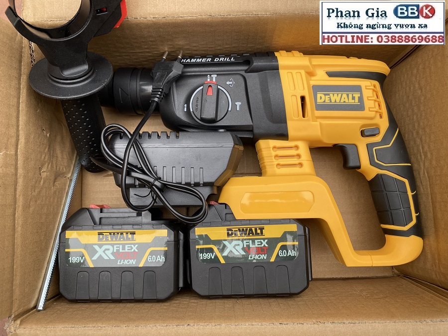 Máy Khoan Đục Bê Tông 199V - 3 Chức Năng: Khoan, khoan búa, đục - Động Cơ Không Chổ Than 100% Lõi Đồng