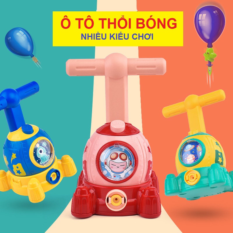 Đồ chơi ô tô bơm bóng bay đẩy thú di chuyển chơi nhiều kiểu vui nhộn cho bé, quà tặng sinh nhật trẻ em