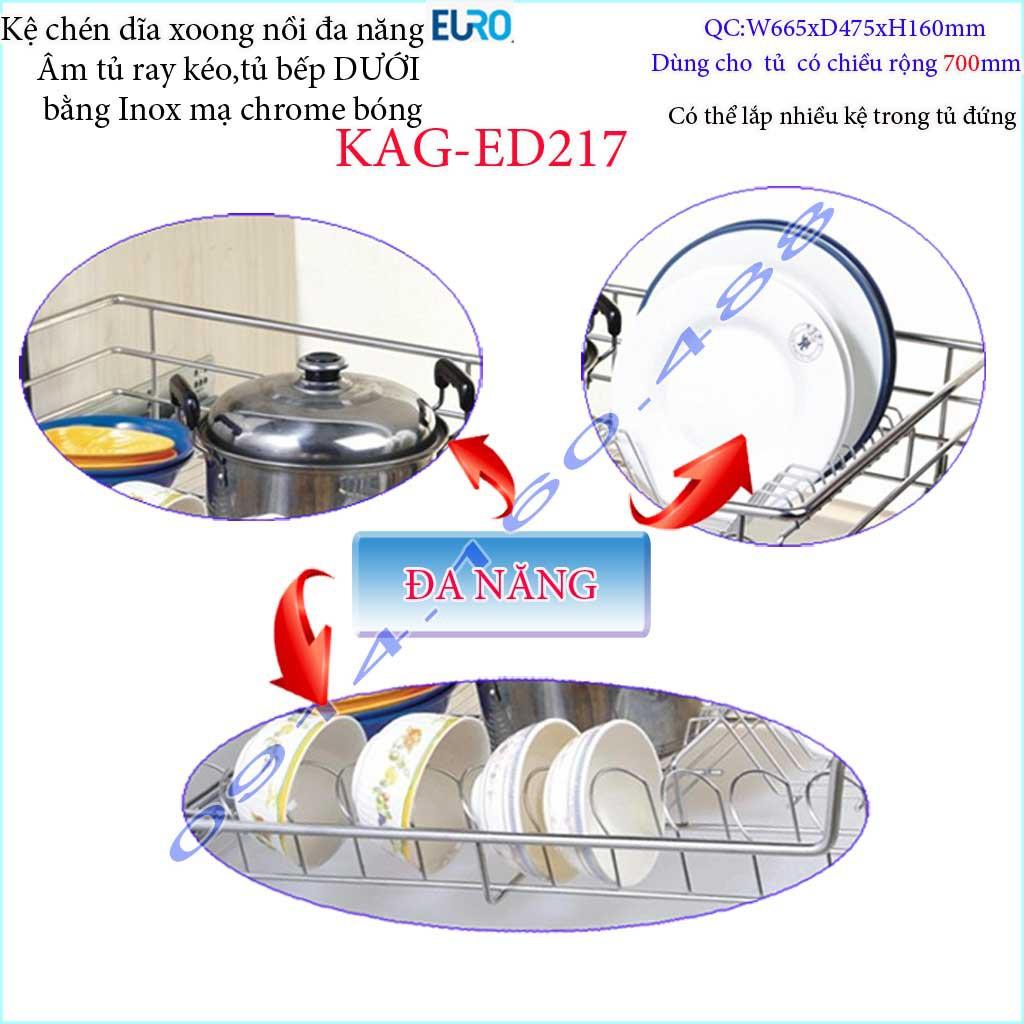 Kệ chén dĩa xoong nồi đa năng âm tủ KAG-ED217-70cm, Kệ đa năng Euro có ray giảm chấn 70cm