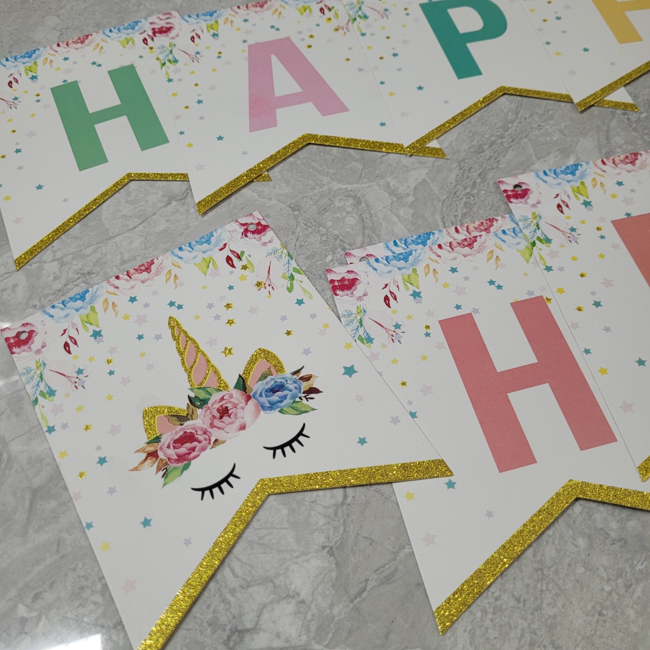 Dây chữ Happy Birthday hình Unicorn trang trí sinh nhật