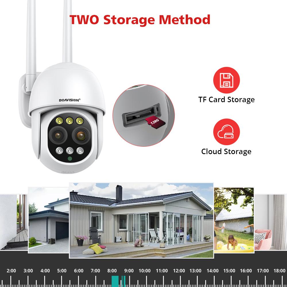 Boavision HD 8MP WiFi Camera PTZ ống kính kép 8x Digital Zoom ngoài trời 4K AI Humanoid Auto Theo dõi Zoom Audio ICSEE CAMERY