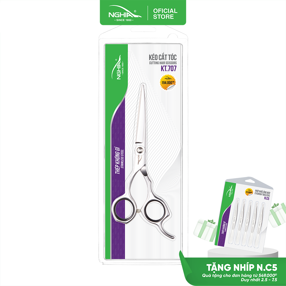 Kéo Cắt Tóc Thép Không Gỉ Kềm Nghĩa KT-707