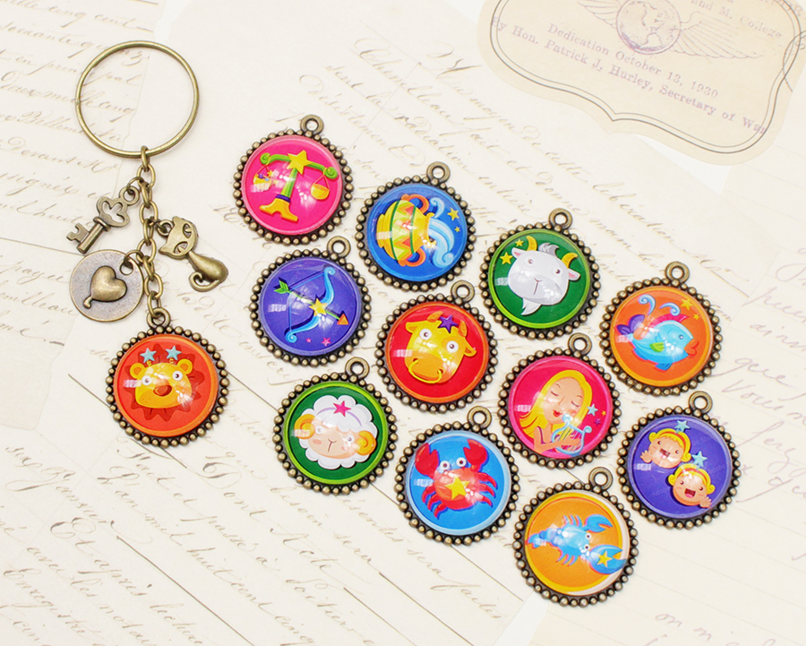 Móc khóa 12 cung hoàng đạo Zodiac màu sắc tươi sáng siêu đẹp 06646-MK0029