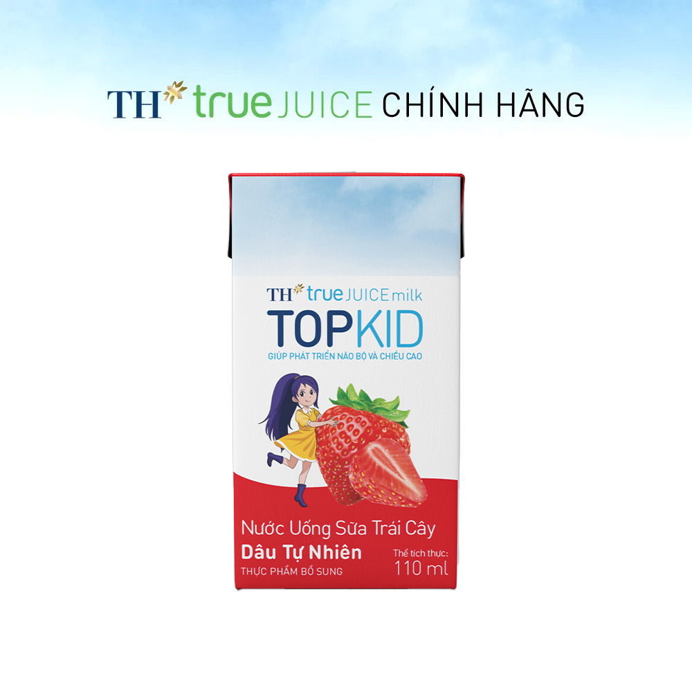 Thùng 48 hộp nước uống sữa trái cây TH true JUICE milk TOPKID hương dâu tự nhiên 110 ml (110 ml x 48)