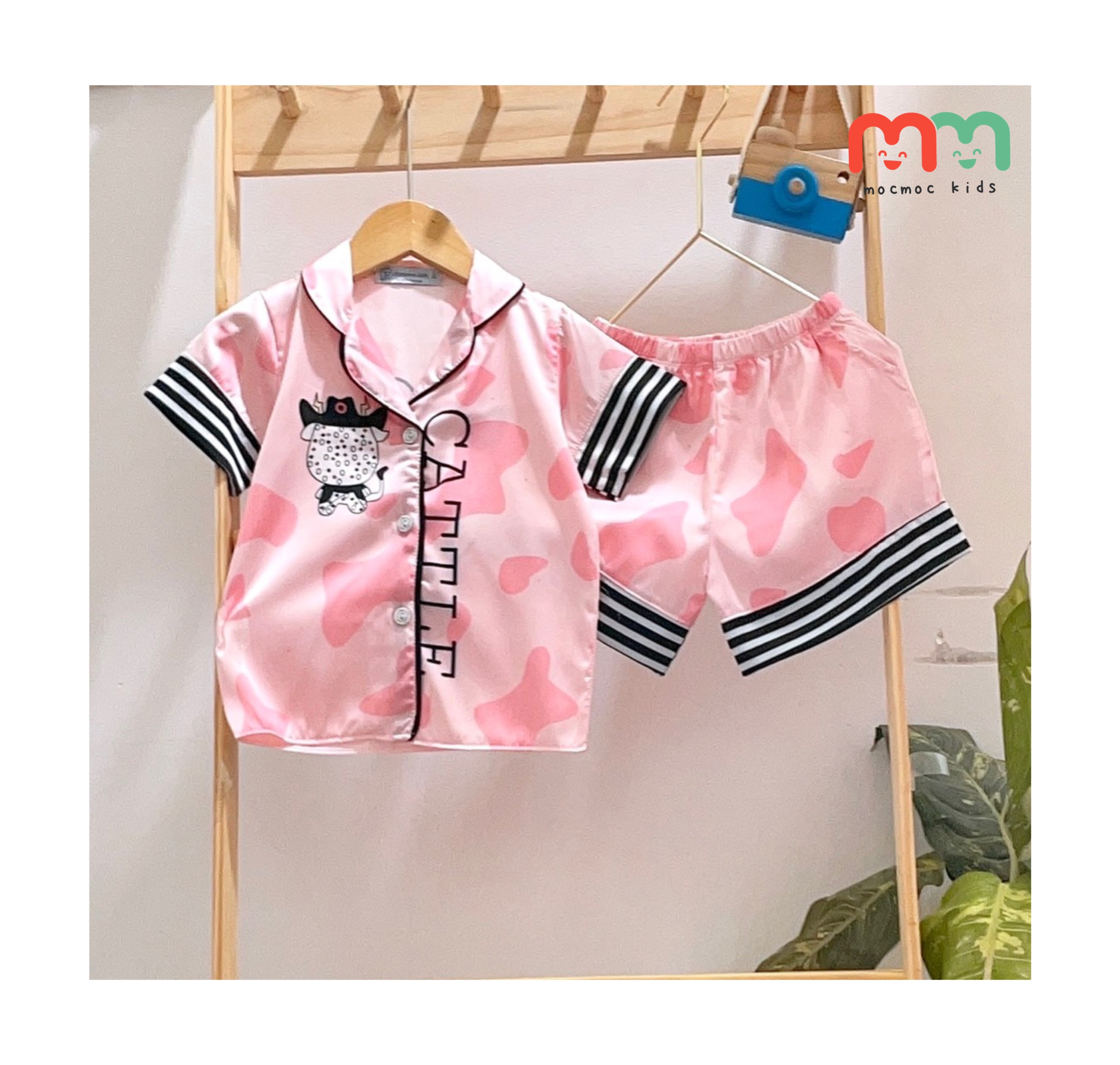 Đồ pijama bé gái dễ thương, bộ pijama mặc nhà thoải mái chất satin mềm mượt