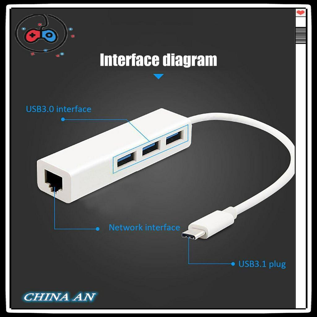 Bộ chuyển đổi nhiều cổng USB-C USB 3.1 Type-C sang cổng cáp mạng Ethernet Lan USB RJ45