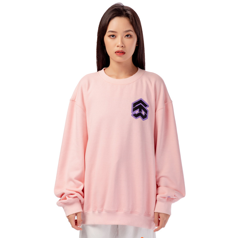 Áo Sweater 5THEWAY Tay Dài Hồng aka /stroke/ BIG LOGO SQUARE SWEATER in CRYSTAL ROSE