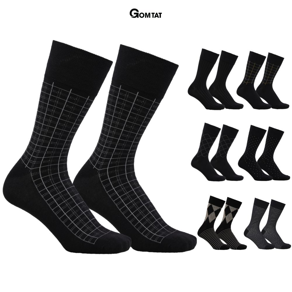 Hình ảnh Hộp 7 đôi tất đi giày tây nam công sở cổ cao màu đen GOMTAT mẫu MIX10, sợi cotton cao cấp thoáng khí - GOM-MIX10-CB7