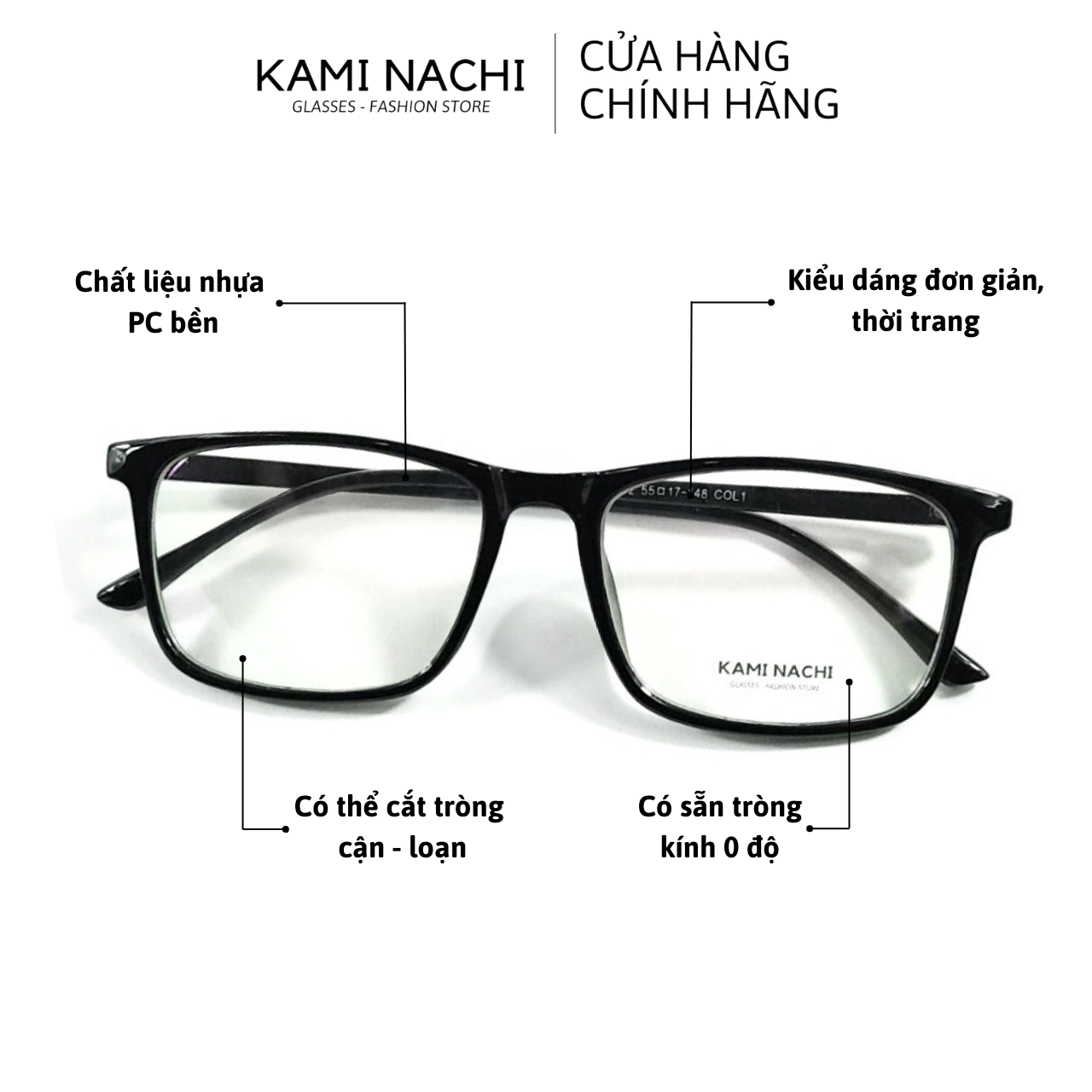 Gọng kính nhựa dáng vuông KAMI NACHI phong cách tự do LD2412