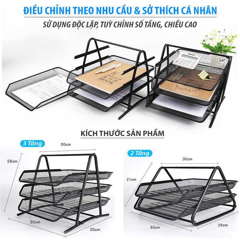 Kệ Đựng Tài Liệu Để Bàn Làm Việc Hamart Khay Hồ Sơ Văn Phòng A4 Decor Đa Tầng Khung Lưới Sắt