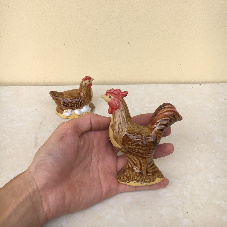 Tiểu cảnh Gà trống mái mini gốm Bát tràng 1 size TC-07
