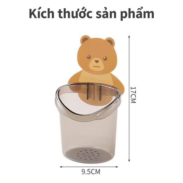 Cốc đựng bàn chải đánh răng đẹp hình gấu thông minh, Cốc gấu dán tường siêu dính -GD258