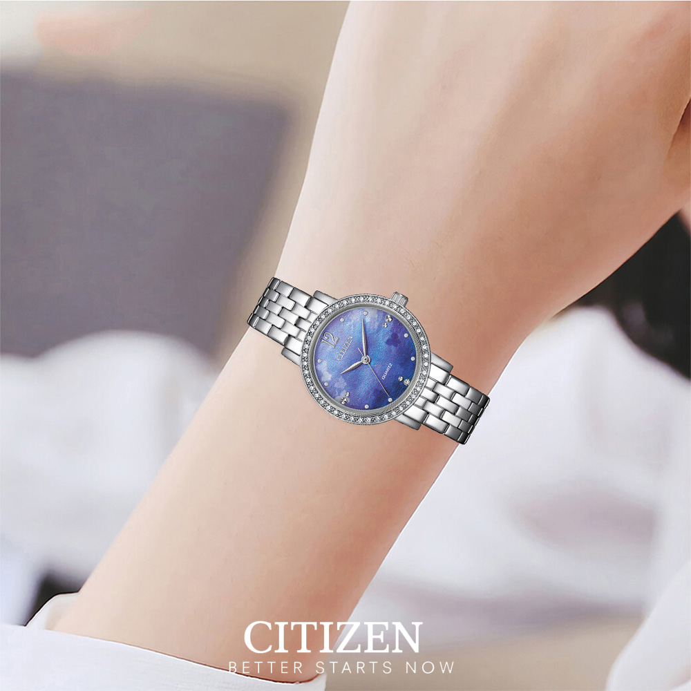 Đồng Hồ Nữ Citizen Pin-Quartz Đính Đá Swarovski Dây Thép Không Gỉ EL3100-55N - Mặt Xà Cừ (31mm)