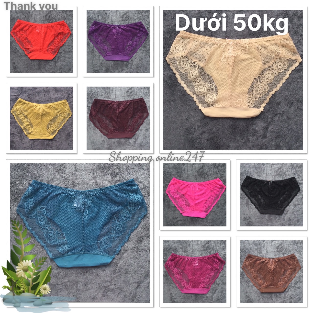 Combo 5 quần lót nữ Ren thiết kế họa tiết ren xuyên thấu gợi cảm - mềm mại - nhiều màu - 40 đến 55 kg