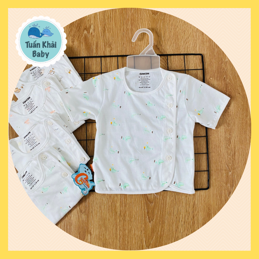 Áo sơ sinh (1 áo) cotton cao cấp CUNCON | Mẫu Tay Ngắn Họa Tiết Cài Lệch | Size 1,2,3 cho bé sơ sinh - 9kg
