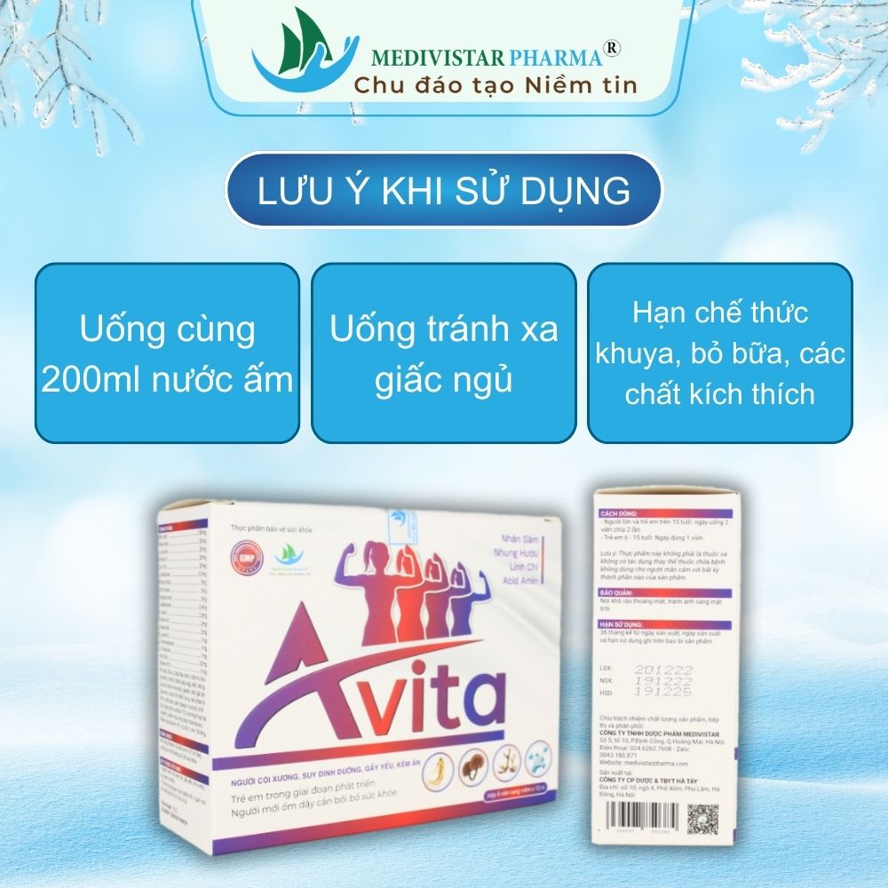 Tăng cân AVITA Medivistar Pharma (Liệu Trình 3 Hộp) cho người gầy yếu, không tích nước, hộp 60 viên