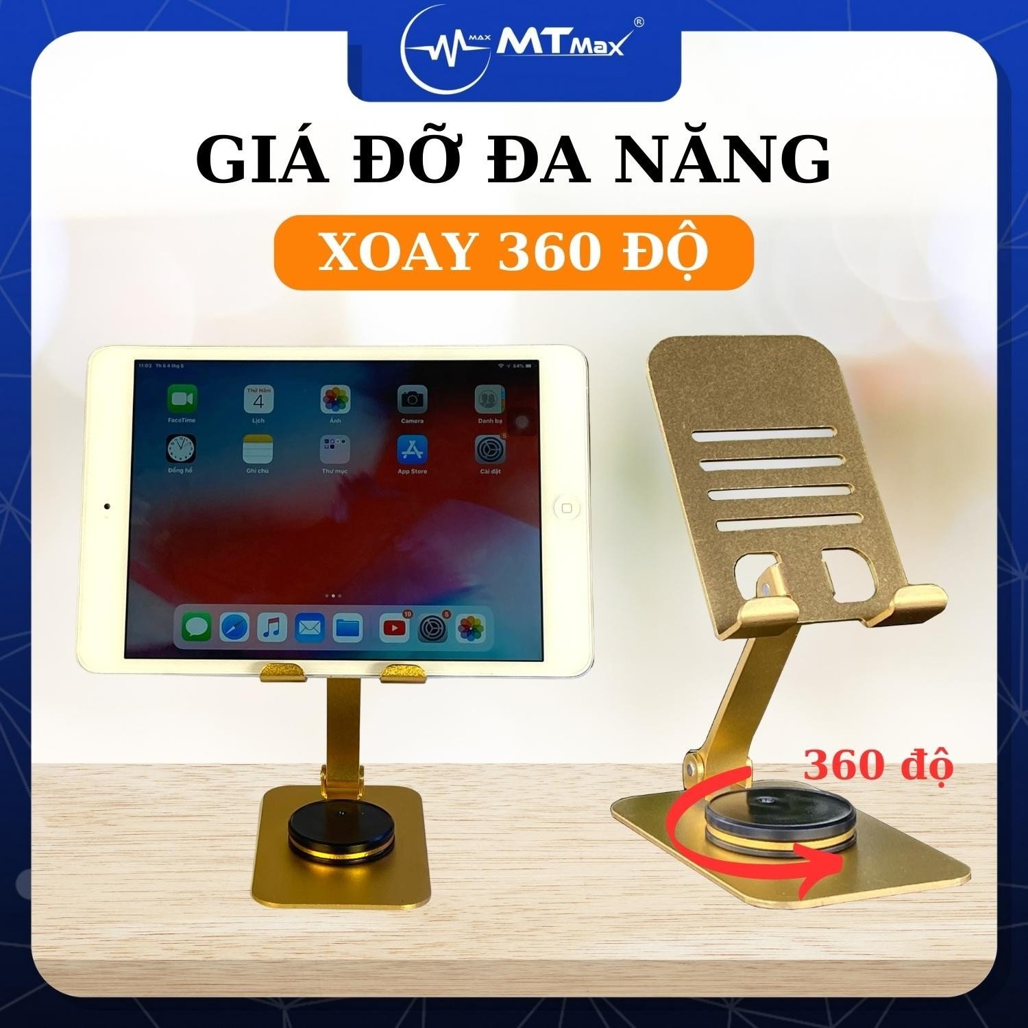 Giá Đỡ Điện thoại Đa Năng Cho Bảng Xoay chỉnh 360 độ Chất liệu Hợp Kim Nhôm Cao cấp