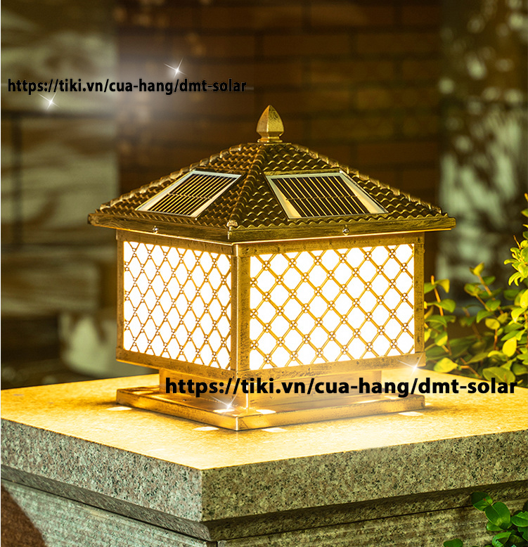 Đèn trụ cổng hoa mai đan lưới năng lượng mặt trời DMT-TC14