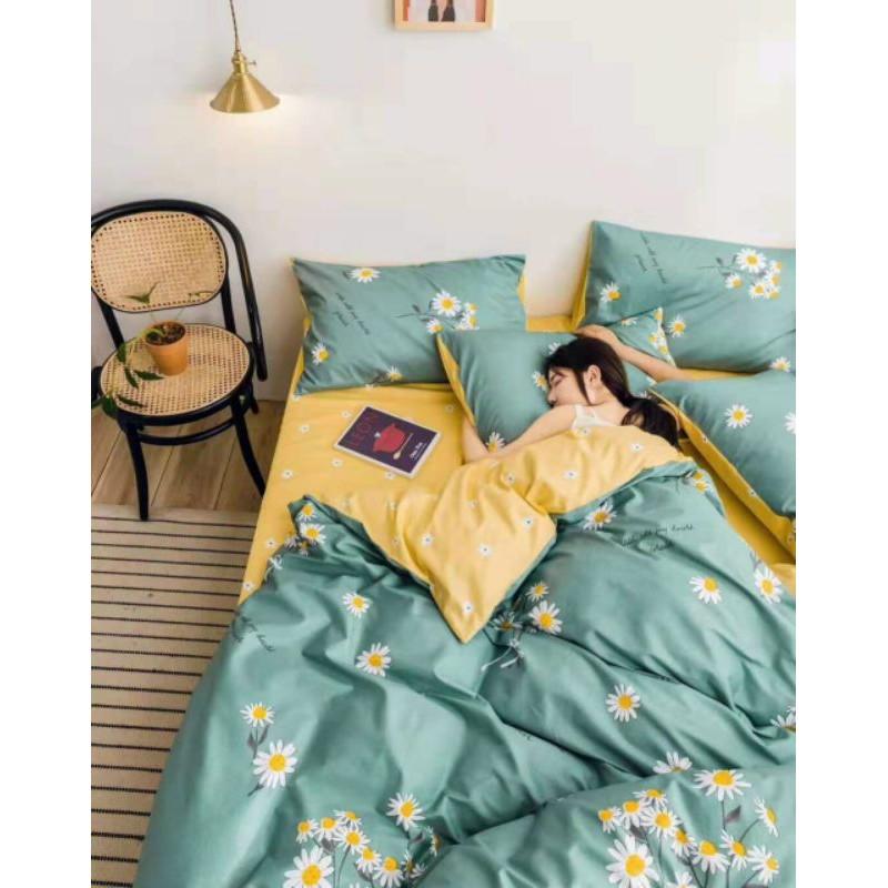 Bộ chăn Ga cotton poly Họa Tiết Cúc Họa Mi 4 Món Nhập Khẩu