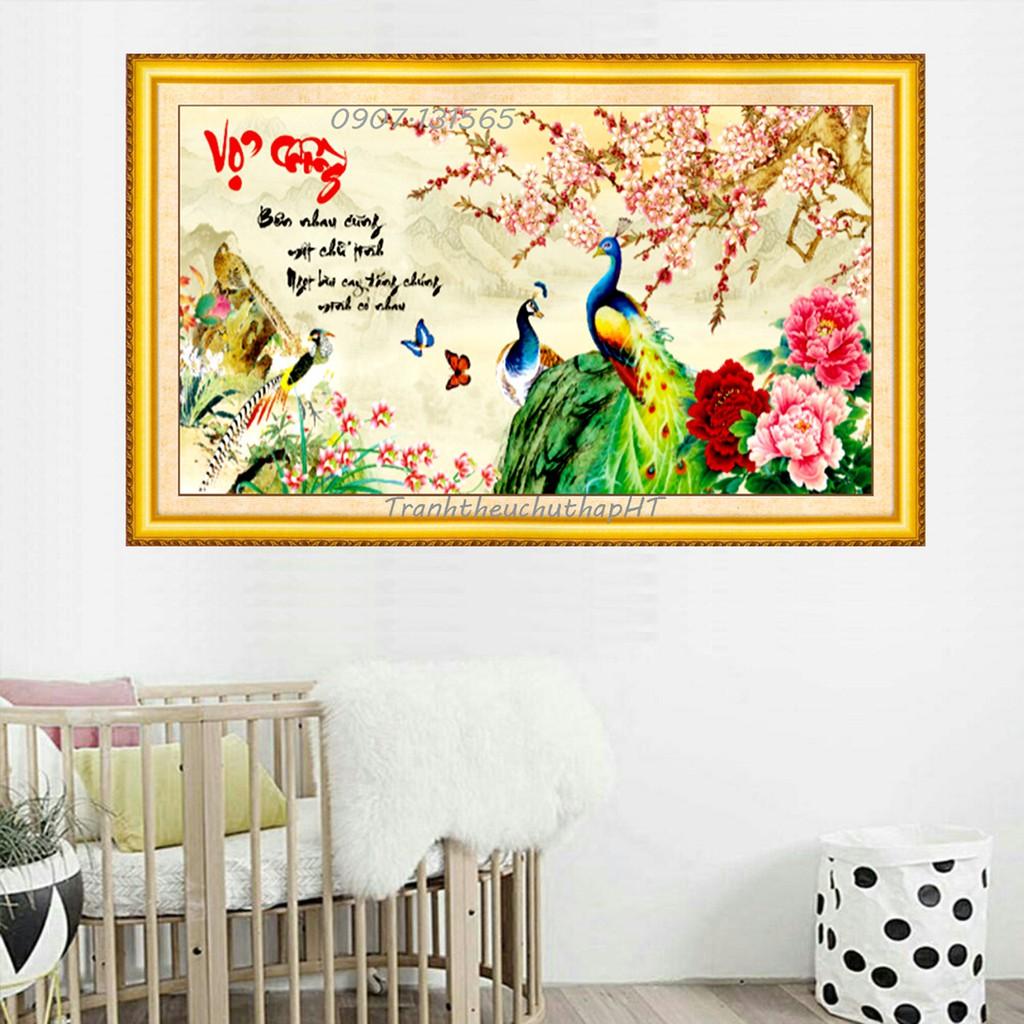 Tranh đính đá vợ chồng chim công LV168 - size: 100*50cm
