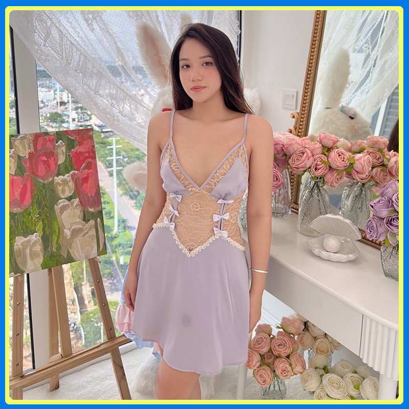 Váy ngủ lụa hai dây hở lưng sexy P3 - Đầm ngủ lụa cao cấp gợi cảm - Đồ ngủ nữ sexy