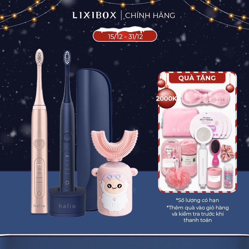 Combo Gia Đình - Bàn Chải Đánh Răng Điện Chữ U Cho Bé Halio - Pink và 2 Bàn chải điện Halio (Midnight Blue + Rose Gold)