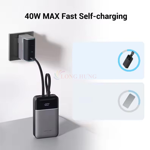 Sạc dự phòng Cuktech Power Bank Built-In Cable 1USB 1Type-C 40W 20000mAh CP24 LPB200NL - Hàng chính hãng