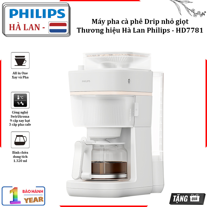 Hàng nhập khẩu máy pha cà phê Drip nhỏ giọt, thương hiệu Hà Lan cao cấp Philips Morgen HD7781/90