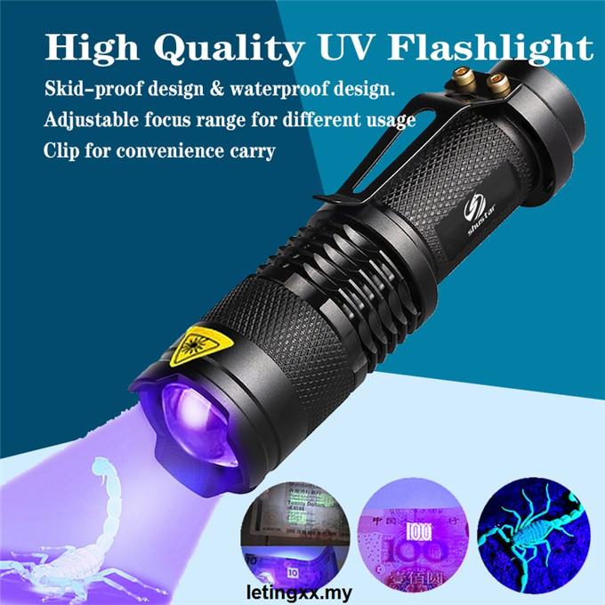 Đèn Pin Led Tia Cực Tím Mini Có Chức Năng Zoom Được Tiện Dụng
