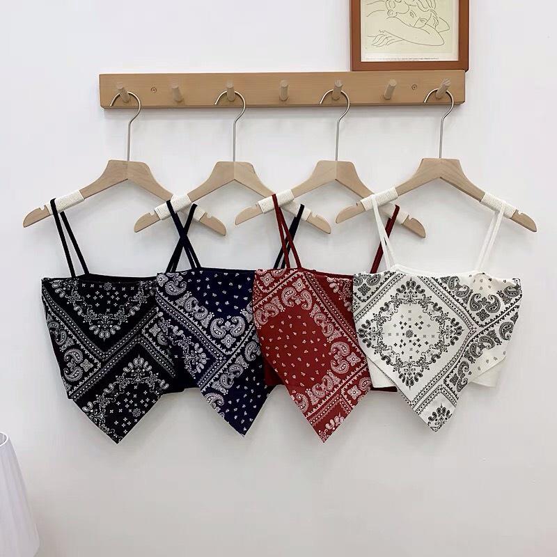 Áo yếm thổ cẩm đi biển có lớp lót, 2 dây không đệm ngực A8131