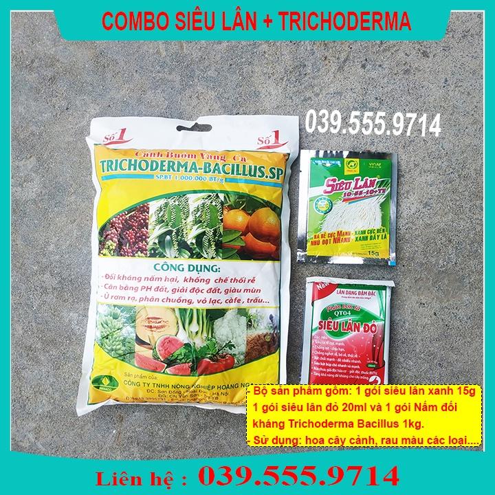 Sản phẩm chăm sóc cây phát triển tốt TRICHODEMA 1kg &amp; SIÊU LÂN XANH - SIÊU LÂN ĐỎ