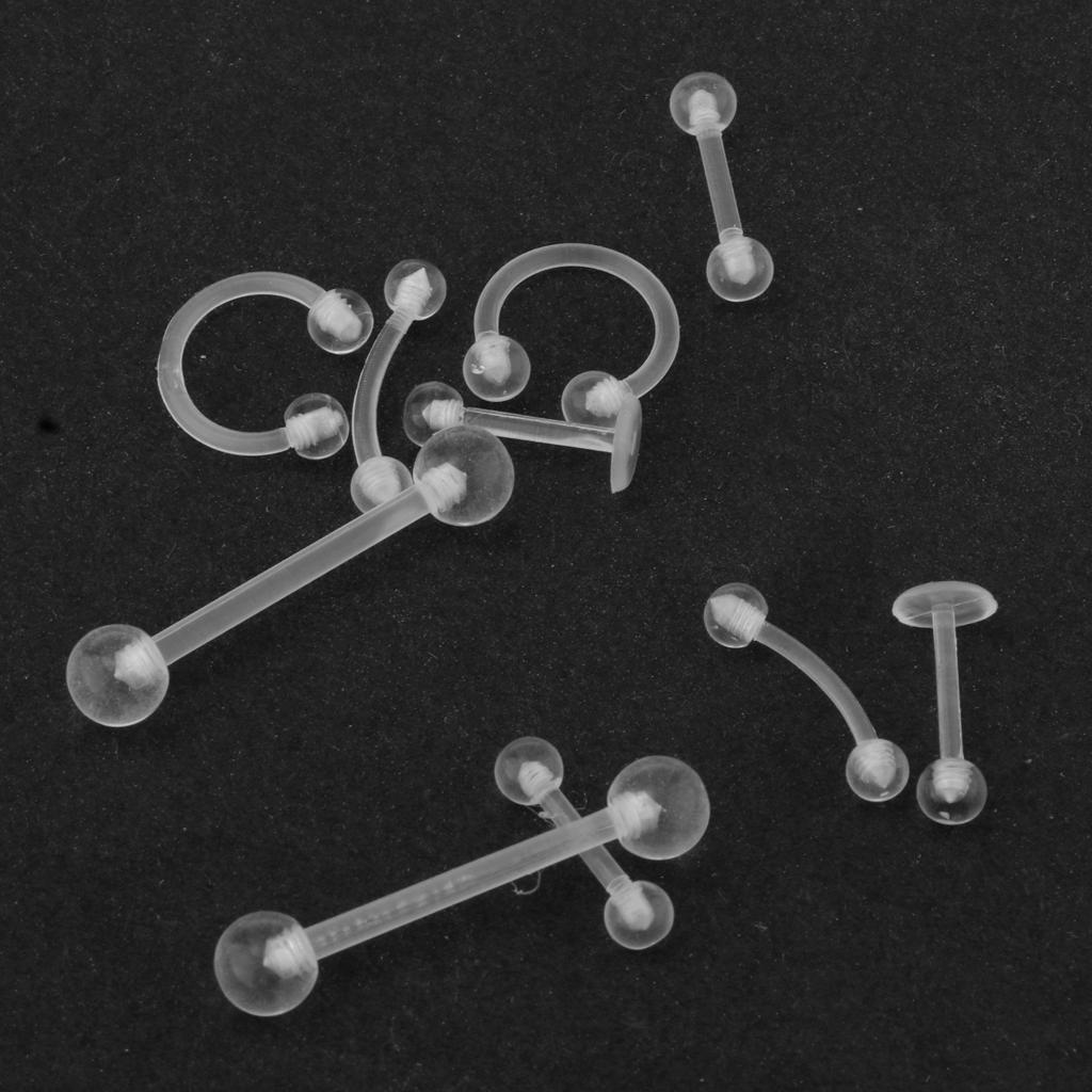 10Pcs Acrylic Body Piercing Jewelry Eyebrow Tongue Bar Lip Nose Rings Studs