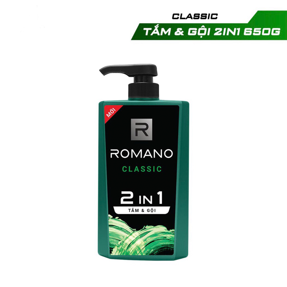 Dầu Tắm Gội 2 Trong 1 Dành Cho Nam Romano Classic (650g)