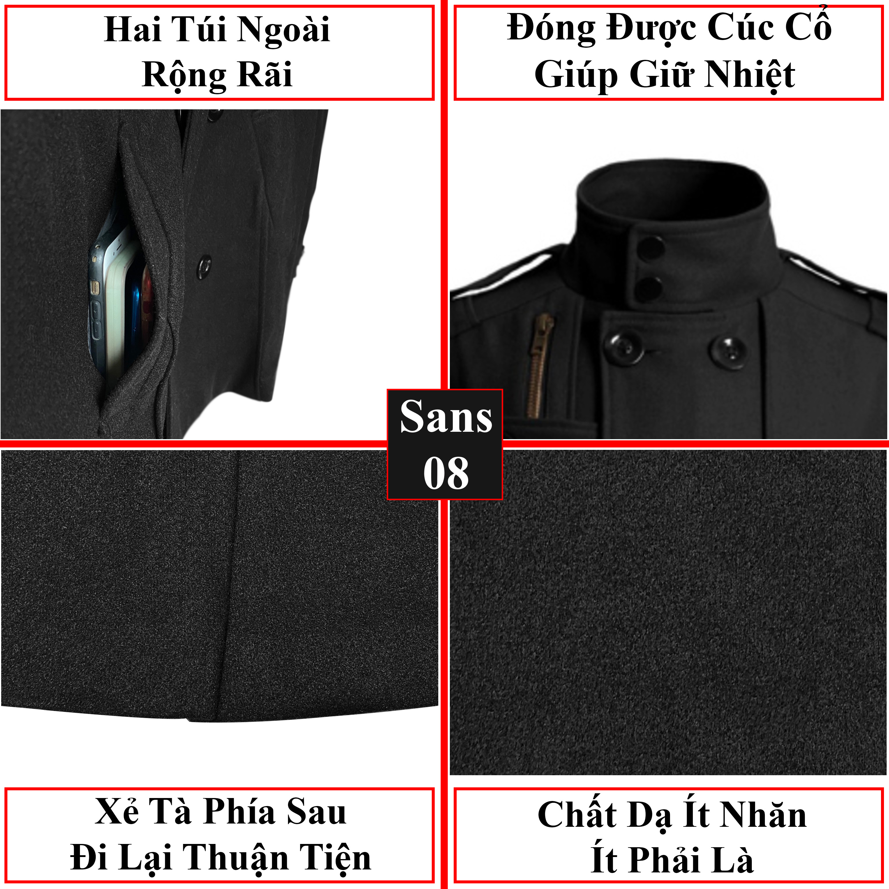 Áo Khoác Dạ Nam Dáng Ngắn Áo Dạ Nam Hàn Quốc Dáng Vừa Sans Shop Sans08