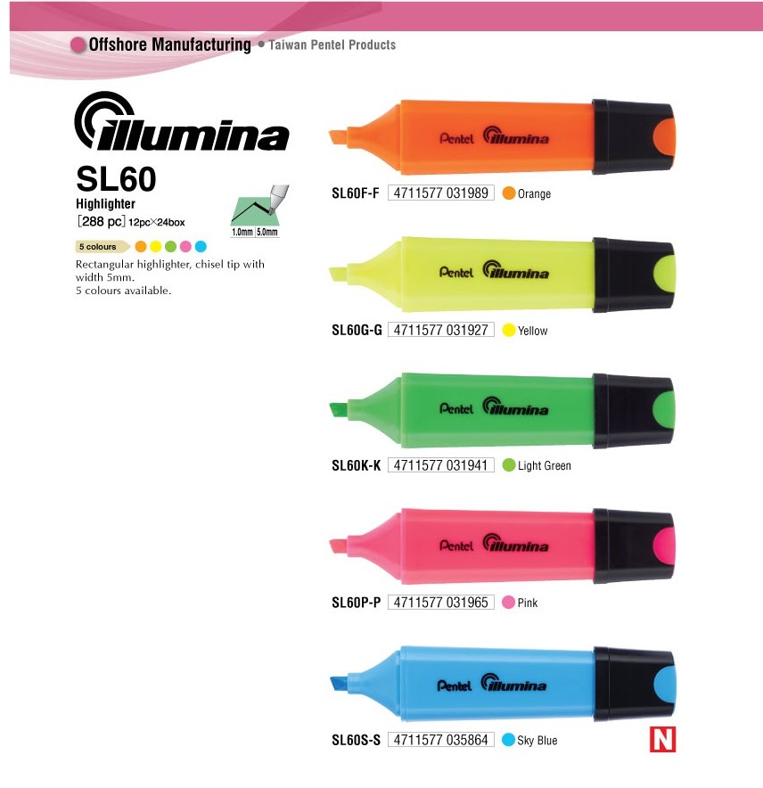 Bộ 5 màu bút nhớ dòng Illumina Pentel – SL60