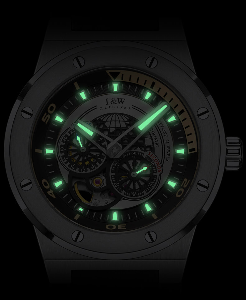 Đồng hồ nam chính hãng IW CARNIVAL IW619G-6 Kính sapphire ,chống xước,Chống nước ,Bảo hành 24 tháng,Máy cơ ,Dây cao su cao cấp,thiết kế lộ cơ thể thao