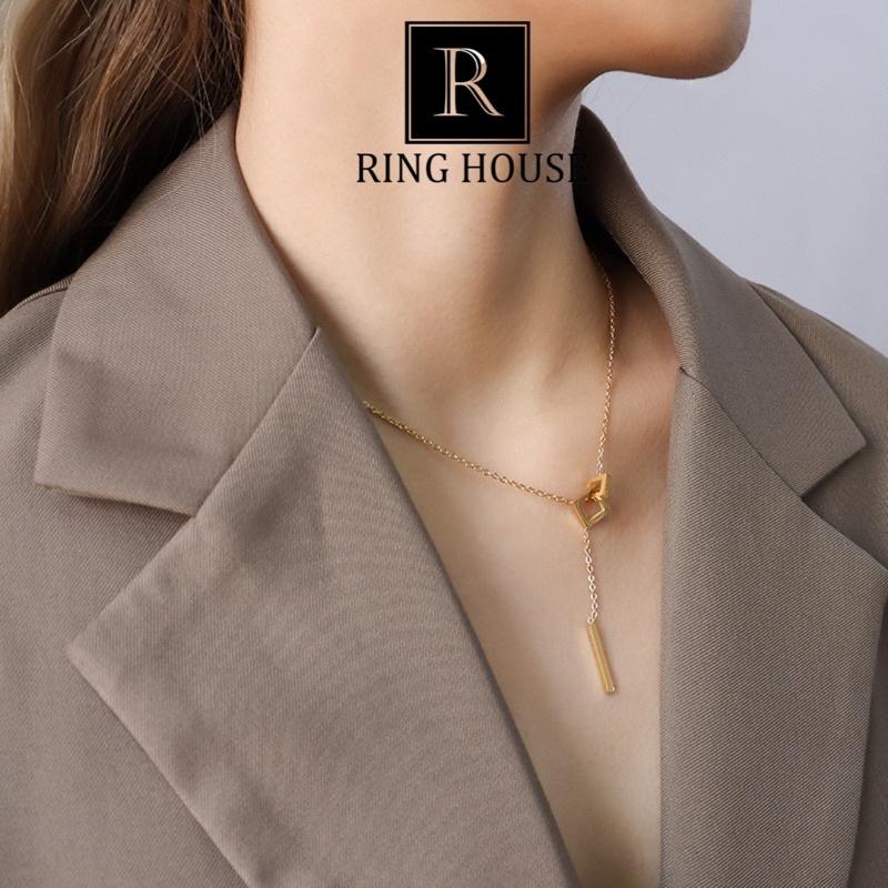 (Titan) Dây Chuyền Choker Nữ Khối Vuông Lồng