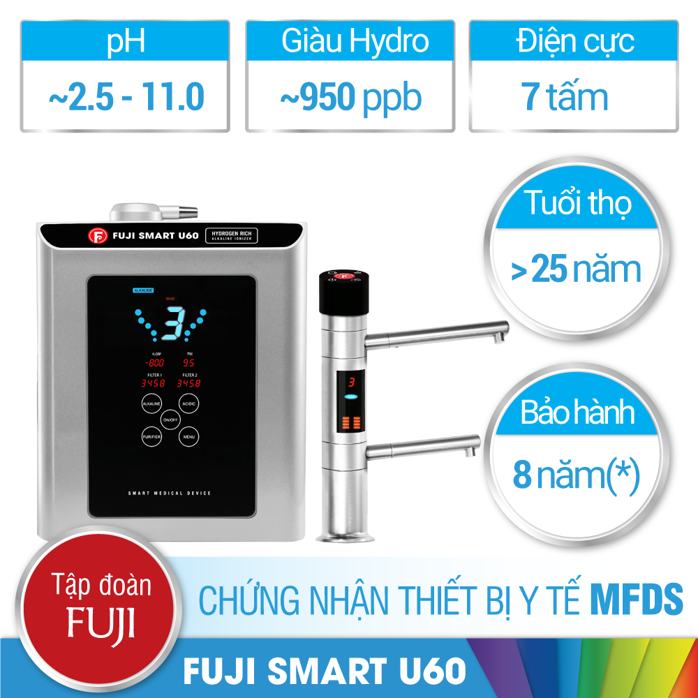 Máy lọc nước ion kiềm Fuji Smart U60 Nhật Bản - Hàng chính hãng